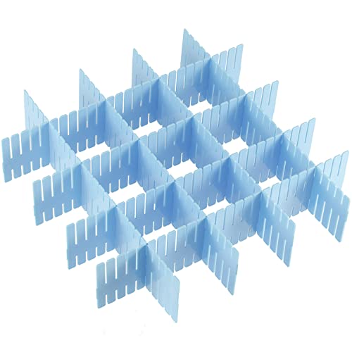 JOIKIT 60 PCS Blue Plastic DIY Grid Drawer Dividers, Adjustable Organizer, Household Storage Makeup Socks Underwear Organizer