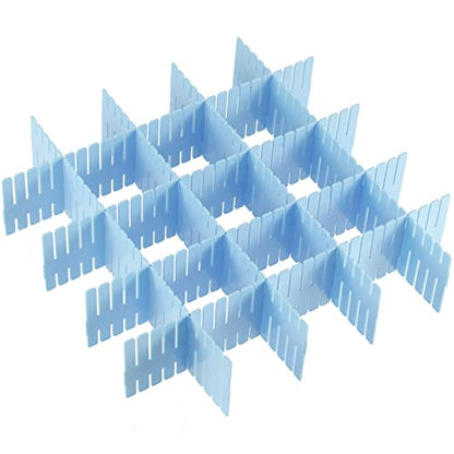JOIKIT 60 PCS Blue Plastic DIY Grid Drawer Dividers, Adjustable Organizer, Household Storage Makeup Socks Underwear Organizer