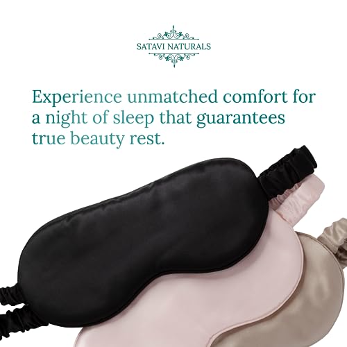 Mulberry Soft Silk Eye Mask for Sleeping with Ear Plugs & Luxury Bag - Cooling Night Eye Covers Sleep Face Mask for Women - Blindfold Travel Eye Mask Blocking Out Light - Black