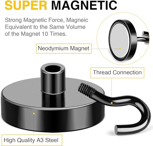 DIYMAG Magnetic Hooks,170lbs Heavy Duty Magnets with Hook Black 12 Pack | Rare Earth N52 2026 Cruise Cabin Ship Essentials for Fridge Hanging Classroom Beach Vacation Kitchen Grills Home Must Have