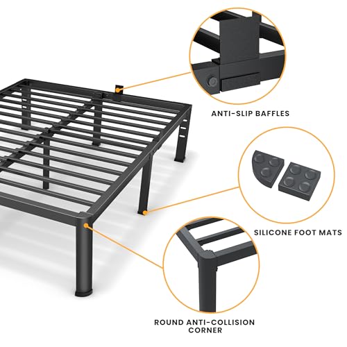 20 Inch Queen Size Metal Platform Bed Frame with Round Corners Leg