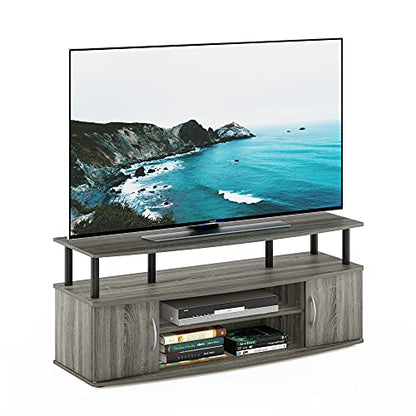 Furinno JAYA Large Entertainment Stand for TV Up to 55 Inch, French Oak Grey/Black | with Open Shelf, TV Console, for TV up to 55 Inch, 2 Doors and Cable Management Holes, for Living Room, Bedroom