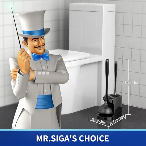 MR.SIGA Toilet Plunger and Bowl Brush Combo for Bathroom Cleaning, Black | Heavy duty toilet brush and plunger set, toilet bowl brush and plunger with holder