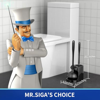 MR.SIGA Toilet Plunger and Bowl Brush Combo for Bathroom Cleaning, Black | Heavy duty toilet brush and plunger set, toilet bowl brush and plunger with holder