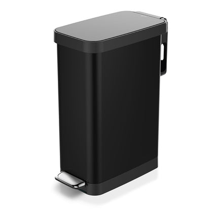 Glad Slim Trash Can with Clorox Odor Protection - Narrow Kitchen Garbage Bin with Soft Close Lid, Step On Foot Pedal and Waste Bag Roll Holder, Black, 12 Gallon/45 Liter