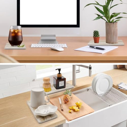 4 Pcs Drying Stone for Kitchen Counter Soap Trays Bathroom Sink Toothbrush | Fast Water Absorbing Stone Tray Hand Soap Dish Quick Dry Mat Sponge Holder Sink Caddy Ceramic Bathroom Tray Diatomite Coaster