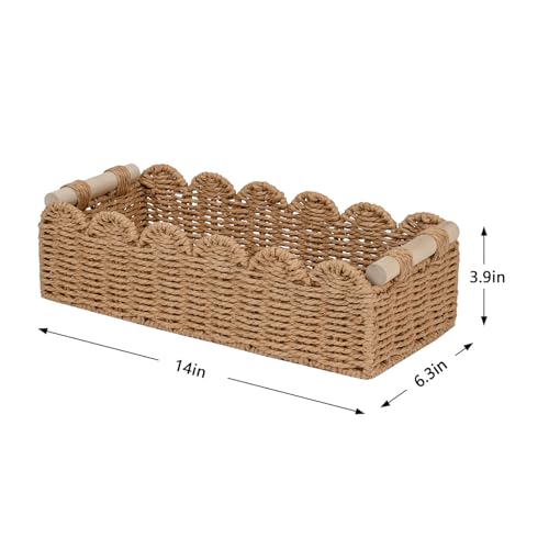 CubesLand Scalloped Toilet Paper Storage Basket W/Handle for Home Decor | Paper Rope Toilet Organizer Basket for Countertop, Over Toilet Shelf, End Table, Living Room, Bedroom Decor & More, Neutral