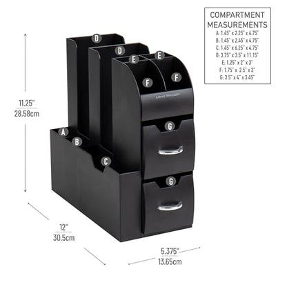 Mind Reader Cup and Condiment Station, Countertop Organizer, Coffee Bar, Kitchen, Stirrers, 5.35"W x 11.25"L x 11.15"H, Black