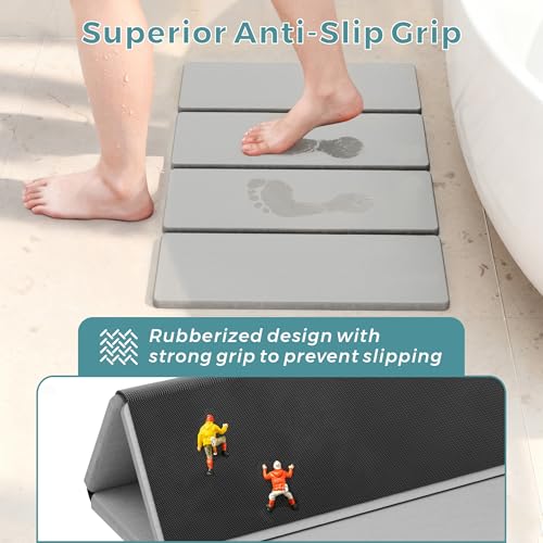 Summer&Kiss Foldable Stone Bath Mats for Bathroom, Non-Slip Diatomaceous Earth Mat, Super Absorbent & Quick Drying, Dish Drying Mats for Kitchen Counter, Easy to Clean & Store,23.5" x 15.4",Light Gray