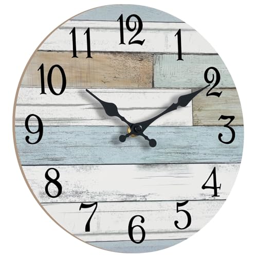 KECYET 12 Inch Wall Clock Battery Operated Silent Non Ticking Coastal | Round analog clock; large easy-read dial for bathroom, kitchen, bedroom & living room; 1 AA battery (not included)