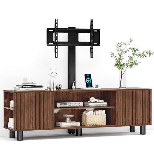 TV Stand with Mount for 65-75 Inch TV, Fluted Waln... (Walnut | Engineered Wood)