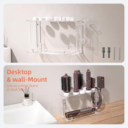 Hair Tool Holder for Dyson Airwrap, Acrylic Double-Layer Storage Holder, Hair Dryer Stand Wall Mounted or Desktop, Shark Hair Dryer Holder for Dyson & Shark Attachments, Transparent CHOCHOYAH