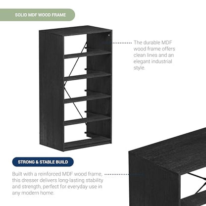 5-Drawer Dresser w/Fabric Drawers, Modern, Storage Chest,Black | 5-drawer dresser, fabric storage drawers, sturdy wood frame, bedroom organizer, living room, hallway & closet black chest