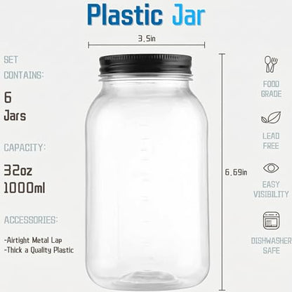 novelinks 32 oz Plastic Mason Jars and Clear Plastic Jars with Lids 32 oz