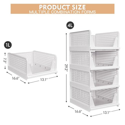 4 Pack Stackable Closet Storage Basket - Stackable Storage Bins | Multifunctional & Foldable Closet Organizer Waterproof, Wardrobe Cupboard Space-Saving Storage Drawer Organizer