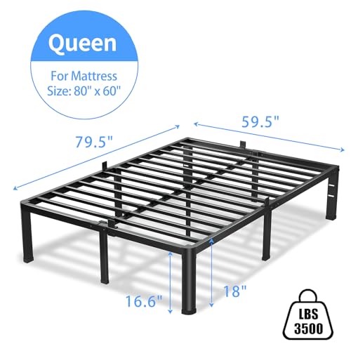 VIPSHOW 18 Inch Queen Bed Frame with Round Corners No Box Spring Needed