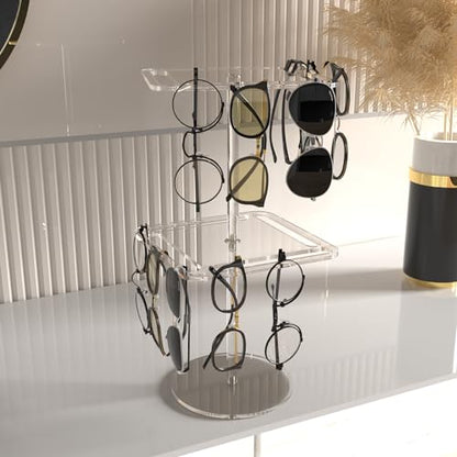 360° Rotating Acrylic Sunglasses & Eyeglasses Display Rack - Double-Tier Clear Tabletop Organizer for Eyewear