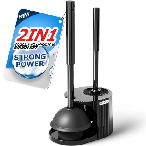 2in1 Toilet Brush and Plunger Set - Bathroom Bowl... (Black | Plastic)