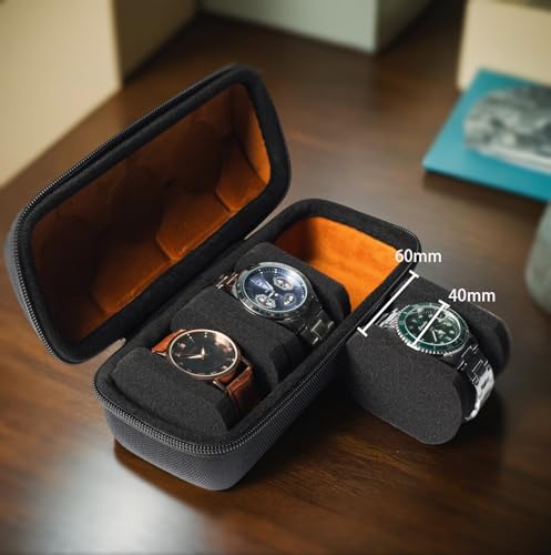 3 slots watch case for travel and storage, hard Watch Roll Organizer holder for Men and Women with microfiber lining