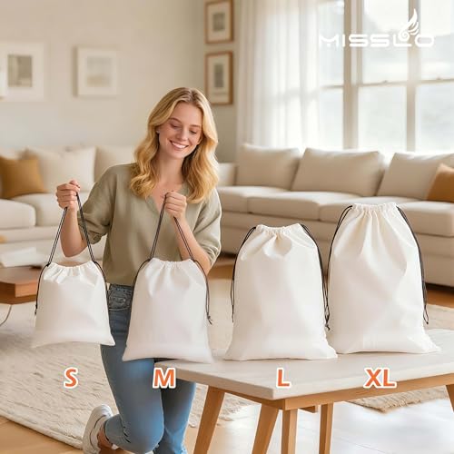 MISSLO Cotton Breathable Dust-proof Drawstring Storage Pouch Bag (Pack 3 M)