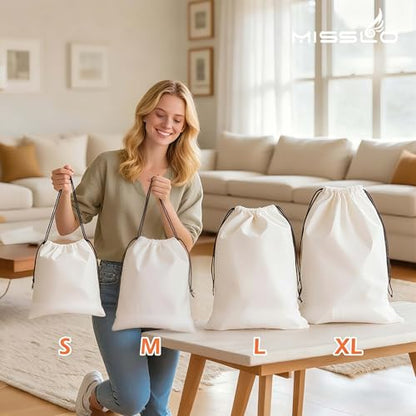 MISSLO Cotton Breathable Dust-proof Drawstring Storage Pouch Bag (Pack 3 M)