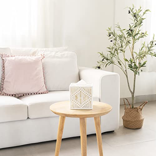 Mkono Tissue Box Cover Square, Boho Macrame Decor Open-Bottom Holder, Ivory | Facial Tissue Organizer, Decorative Cube Box, Chic Hand-Woven, Bedroom Bathroom Vanity Dresser Living Room Office Dorm