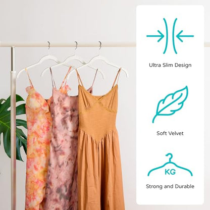 Velvet Hangers 30 Pack, Non-Slip Slim Felt Clothes Hangers Beige | Space-Saving Closet Organization; Flocked Surface; 360° Swivel Hooks; For Shirts, Coats, Dresses, Blouses