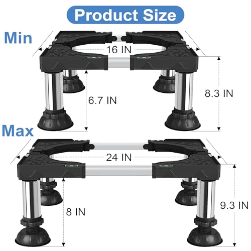 Mini Fridge Stand Adjustable Height 8.3"-9.3" Washer and Dryer Stand Base with 4 Strong Feet Washing Machine Universal Stand Pedestal for 16"-24" Furniture Portable Appliance Black