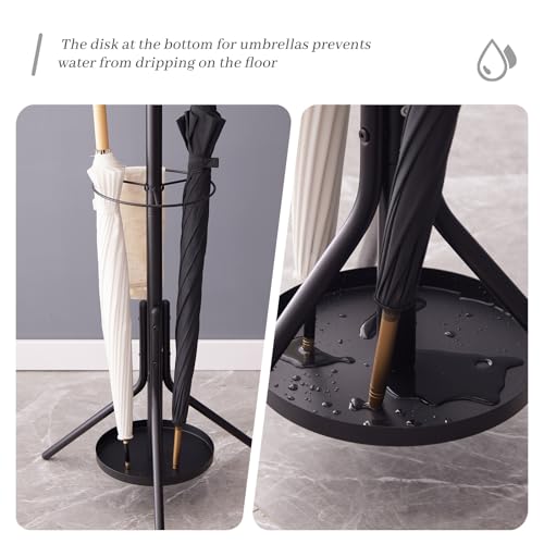 Coat Rack Freestanding,Metal Coat Tree with Umbrella Holder,Hat and Coat Rack Stand for Entryway, Hallway, Living Room, Bedroom (Black)