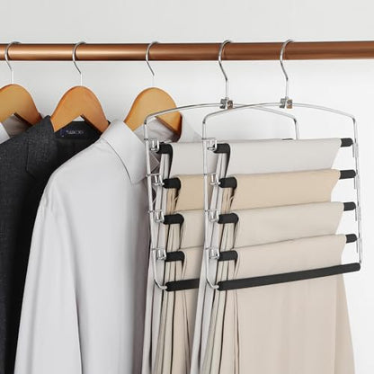 TOPIA HANGER Pants Hangers Space Saving, 2-Pack Swing Arm Pants Organizer for Closet, Non-Slip Foam Padded Organizer Hanger for Multi Slacks, Jeans, Trousers, Skirts, Scarfs, Black-CT08B
