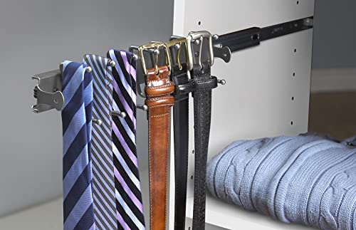 ClosetMaid SuiteSymphony Tie, Belt or Jewelry Rack, Sliding Slide Out Closet Organizer, 14 Hooks, Wall Mount or Add On Accessory, Satin Nickel
