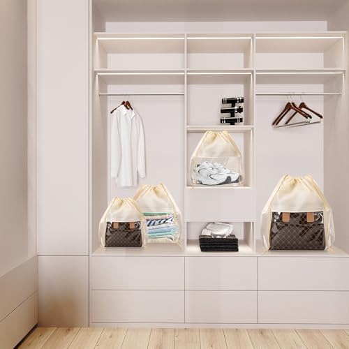 Jeffbaubl 20 Pcs Purse Dust Bag, Dust Covers for Handbags, Beige, 4 Sizes | Dustproof Drawstring Bag, Shoe Bags for Travel, Breathable Non Woven Fabric Storage Bags for Handbags, Shoes, Purses