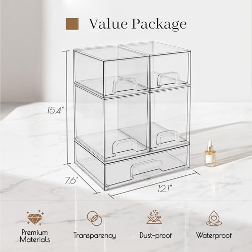 Clear Stackable Storage Drawers, Baby Bottle Organizers, Easily-Access Makeup Organizer, Durable Containers for Bathroom Countertop, Pantry and Medicine Cabinet Organizer