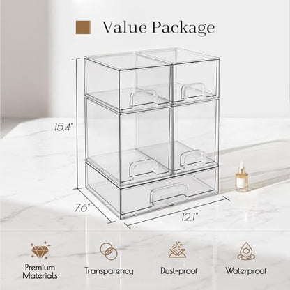 Clear Stackable Storage Drawers, Baby Bottle Organizers, Easily-Access Makeup Organizer, Durable Containers for Bathroom Countertop, Pantry and Medicine Cabinet Organizer