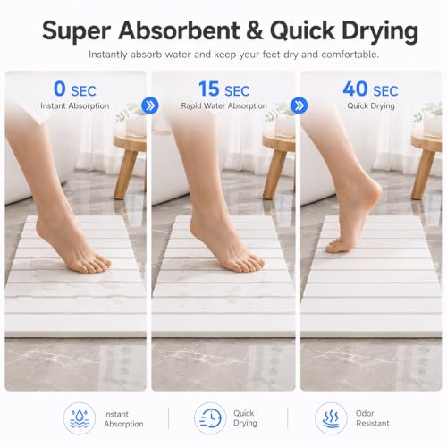 Foldable Stone Bath Mat, 23.6x15.5 Inch Super Absorbent Diatomaceous Earth Mat, Non-Slip Quick Drying and Easy to Clean for Bathroom, White