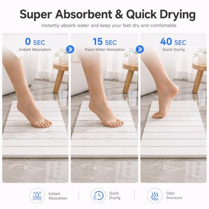 Foldable Stone Bath Mat, 23.6x15.5 Inch Super Absorbent Diatomaceous Earth Mat, Non-Slip Quick Drying and Easy to Clean for Bathroom, White