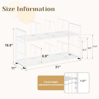 koozuuyk Purse Organizer for Closet-2 Tier Handbag Wire Organizer Rack with 6 Adjustable Shelf Dividers,Handbag Storage Holder for Purses,Totes,Clutches&Chain Bags