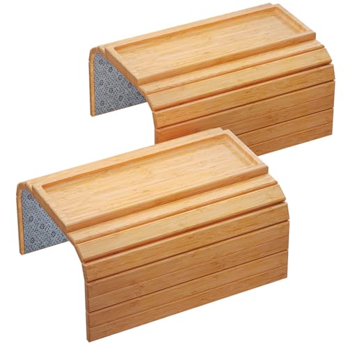 2 Pack Bamboo Folding Sofa Arm Tray with Anti-Slip... (2 Count | Natural | Bamboo)