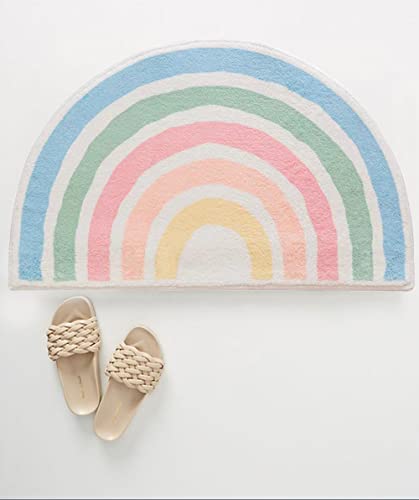 Cute Rainbow Sugar Colors Bathroom Rugs Non-Slip Washable Absorbent Plush Microfiber Floor Doormats Bath Mat Super Soft for Entrance Decoration Indoor Water Absorption (Green, 50 * 80cm)