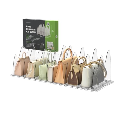 2 Pack Clear Purse Organizers for Closet, Adjustable Shelf Divider, Handbag Separators Storage Organizer, Shelf Divider in Bedroom, Office, Kitchen