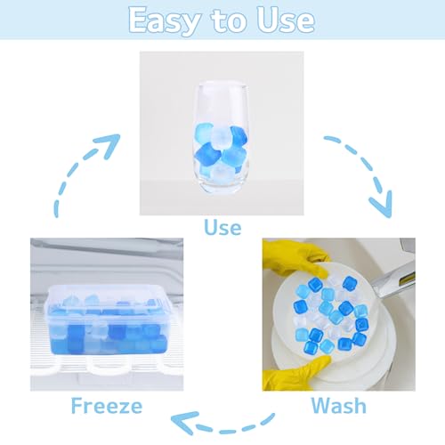 Reusable Ice Cube with Lid & Bin, 60 Pack Plastic Ice Cubes for Drinks BPA Free, Refreezable Square Ice Cubes for Water Bottles, Whiskey, Vodka, Coffee, Cocktails, Beer or Wine