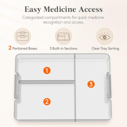 Lifewit 4-Tier Extra-Tall Medicine Cabinet Organizer with Handle& Pill Case | Deep Bottom Fits 7.1" Bottles, Portable Empty First Aid Box for Vitamin, Sewing, Tackle, Tool, Bathroom Under Sink Storage