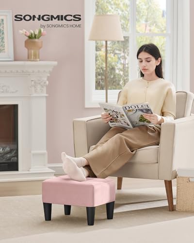 SONGMICS Foot Stool with Legs, Small Footstool Ottoman, Velvet Seat with Thick Cushion, for Living Room, Bedroom, Entryway, 330 lb Weight Capacity, Jelly Pink ULOM501R01