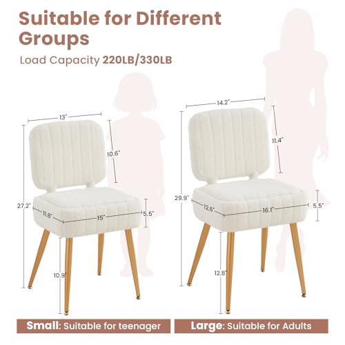 Updated Vanity Chair, Storage Ottoman with Folding Back & Gold-Toned Metal Legs, Ottoman Seat with Teddy Velvet for Dressing Room Living Room Bedroom, 16" x 12.5" Inch