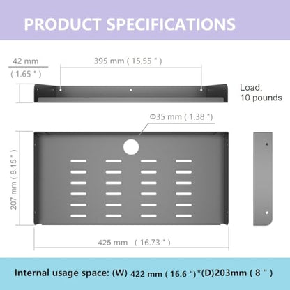 Metal Floating Wall Mounted Shelf Bracket 16.6" W for TV Box | AV, TV Accessories, WiFi Router, Cable Boxes, DVD Player, Games Consoles or Other Small Projectors (16.6 inches Width)