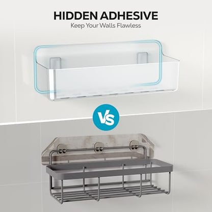 Nieifi Adhesive Shower Shelves, Clear, 5 Pieces | Rustproof ABS, Large Capacity, Removable Design, Easy-Clean, No Drilling Shower Organizer for Bathroom Storage & Home Decor