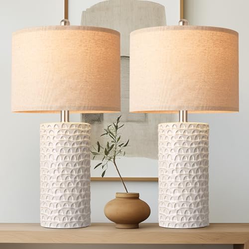 23" Modern Ceramic Table Lamp Set of 2, Table Lamp... (2 Count | Beige and White | Ceramic)