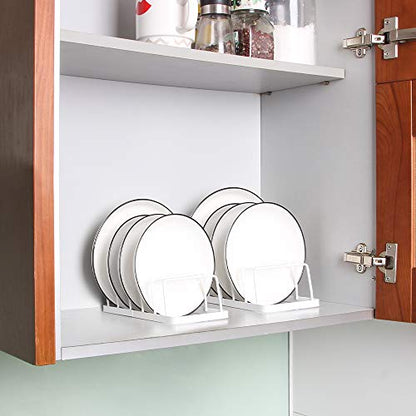 Tomorotec Dish Plate Drying Rack, lid Organizer, 5 Slot Cabinet, 2 Pack | Heavy-Duty Rustproof Steel Plate and lid Holders For Kitchen Countertop Cabinet Organizer Space Saving