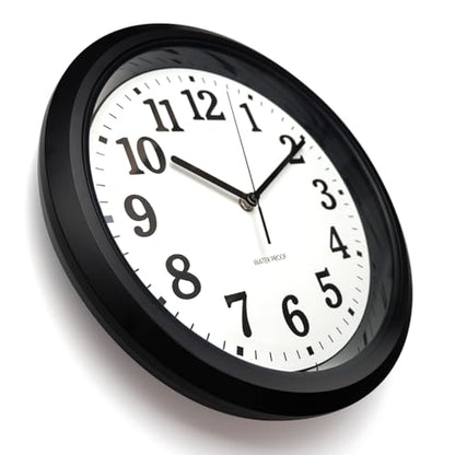 Caysie 12 Inch Sealed Indoor Outdoor Waterproof Wall Clock, Durable Silent Non-Ticking Battery Operated Quality Quartz Round Clock, Wall Decorative for Patio, Pool, Bathroom (Black)