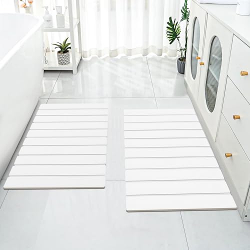 Cuckan 2 Pack Foldable Stone Bath Mats for Bathroom Super Absorbent Diatomaceous Earth Bath Mat Quick Dry Bath Rug Drying Mats with Non Slip Shower Rug Tub Shower Mat